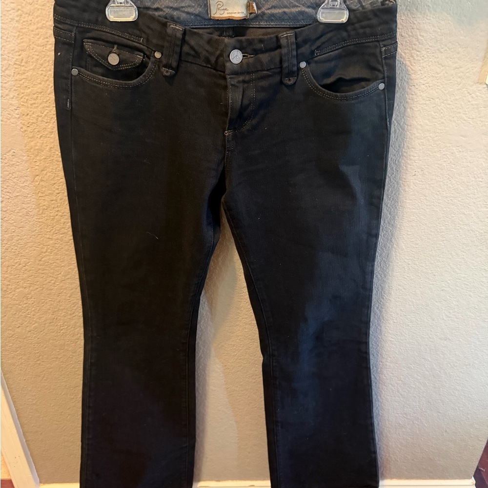 PAIGE Black Coated Jeans 29 Mid Rise Straight Ankle Stretch Premium Denim
